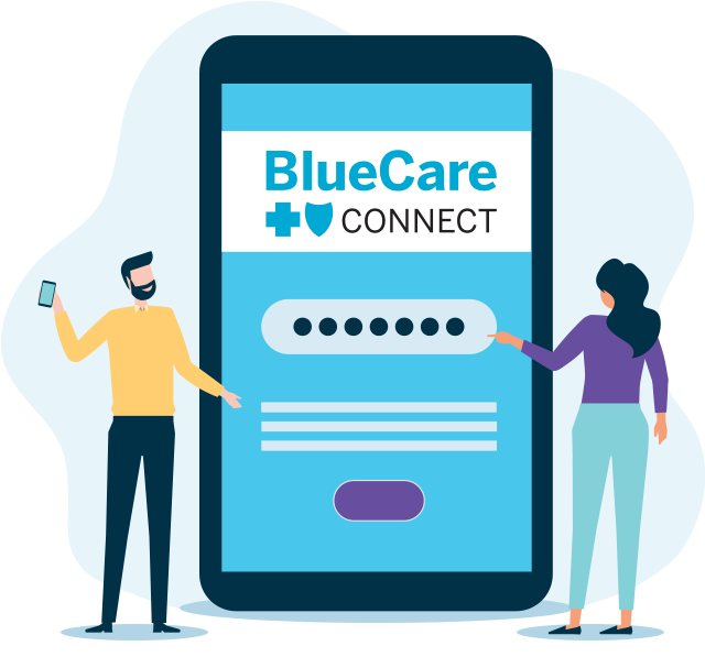 BlueCare Connect on phone illustration